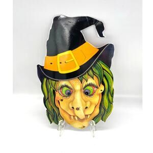 Vintage Eureka USA Halloween Die Cut Witch Decoration Double Sided 13.5" x 9"